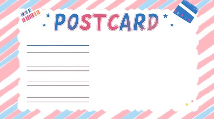 Cute Postcard Design with Colorful Stripes and Heart Decorations for Sending Messages