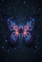 Cosmic Butterfly Wings Against Starry Night Sky