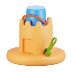 3d rendering summer season icon concept. 3d render sand castle icon