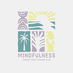 Hand drawn Summer beach t shirt design, sunshine for beach side, palm tree side the ocean wave