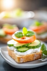 Delicious Cucumber Tomato Cream Cheese Open Faced Sandwich Appetizer