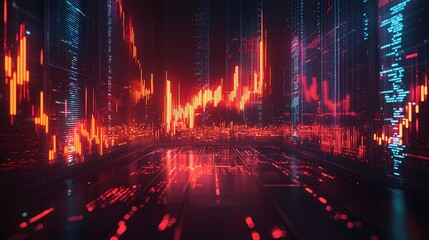 Fototapeta premium Dynamic Data Visualization of Financial Trends Digital Space Infographic Futuristic Aerial View Analytics