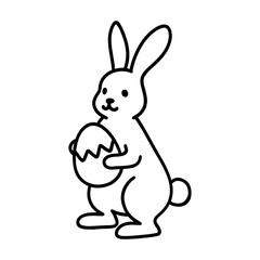 Obraz premium 卵を持っているイースターのウサギの手描き線画イラスト 透過背景の切り抜き