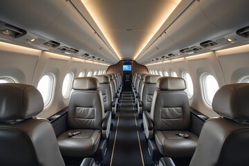 Luxury Private Jet Airplane Cabin Interior Comfortable Seats Modern Design Spacious Aisle