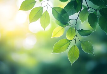 Obraz premium Close-up of Green Leaves in Sunlight with Soft Focus and Natural Background
