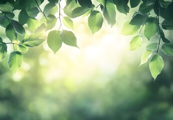 Obraz premium Close-up of Green Leaves in Sunlight with Soft Focus and Natural Background