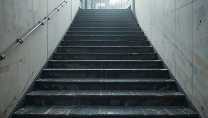 Obraz premium Dark stone stairs ascend between grey walls