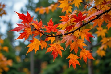 Vibrant Autumn Maple Leaves Branch Fall Foliage Orange Red Colors Nature Photography