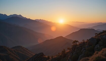 Majestic Mountain Sunset Landscape Golden Hour Hues