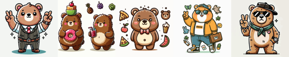vector brown bear acting cute and excited