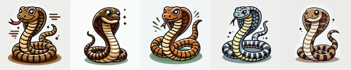 Fototapeta premium vector set of cute cobra snakes