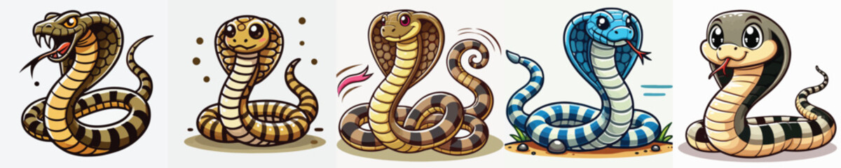 vector set of cute cobra snakes