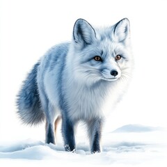 Obraz premium A majestic arctic fox standing gracefully on a snowy landscape, showcasing its vibrant fur and keen gaze