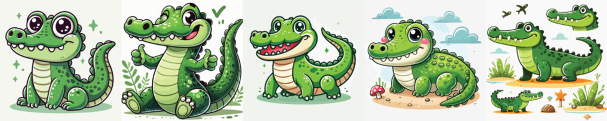 set of cute crocodile vectors