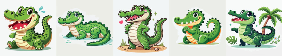 set of cute crocodile vectors