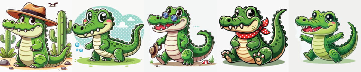 set of cute crocodile vectors