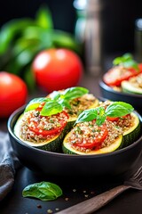 Delicious Quinoa Stuffed Zucchini Boats with Tomatoes and Basil Healthy Vegetarian Recipe