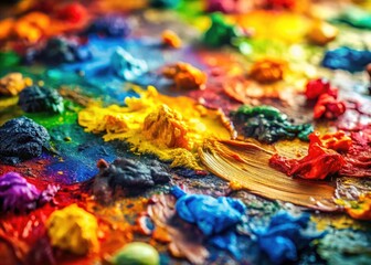 Colorful abstract oil paint swirls explode in a tilt-shift macro, showcasing artistic palette...