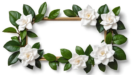 Obraz premium Elegant Gold Frame with White Gardenias Floral Arrangement