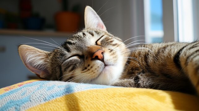 Cute tabby cat sleeping peacefully on a blanket - Powered by Adobe