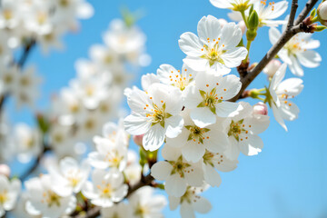 Spring comes with the revival of nature and cherry blossoms bloom in the warm sunshine. Capture the beauty and renewal of the season, with vibrant flowers in a gentle warm background.