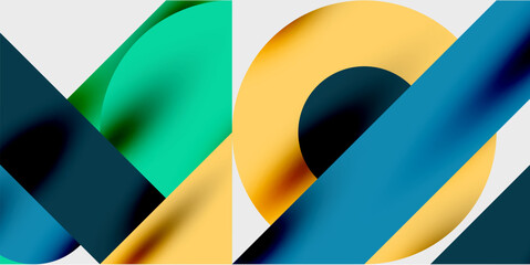 Obraz premium Detailed composition of circles, semicircles, and triangles with glossy effects and smooth gradients. A sleek and modern vector design for creative and tech-inspired projects