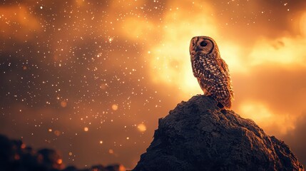 Fototapeta premium Owl perched on a glowing comet, silent traveler of the cosmos, 3D illustration