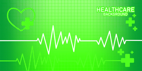 Medical background and healthcare technology with flat icons and symbols. Concept and idea for health care business, innovation medicine, health safety, science, medical research, and development