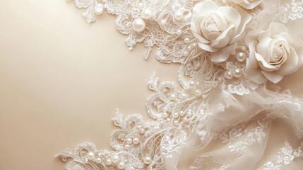 a white lace with pearls and roses on it