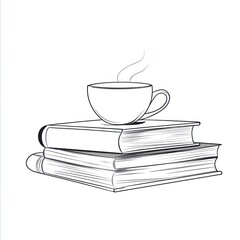 A steaming cup of tea rests atop a stack of books