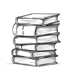 Fototapeta premium A Neat Stack of Books Drawn in Black Ink