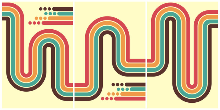 Retro-Style Abstract Geometric Art Featuring Vibrant Wavy Patterns and Shapes