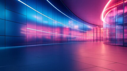 Futuristic Neon Corridor with Pink and Blue Glow