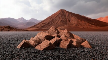 Martian Landscape  Red Desert  Geometric Rock Formation  Alien Terrain
