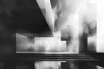 A black and white photo of a building