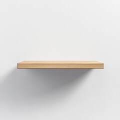 Empty light wooden shelf on white wall. (1)