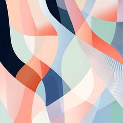 Obraz premium Abstract Flow: A mesmerizing abstract artwork featuring flowing, translucent shapes in a palette of soft peach, mint green, dusky blue, and deep navy.