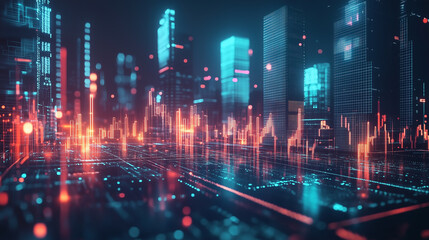 Fototapeta premium Futuristic Cityscape with Glowing Neon Lights at Night