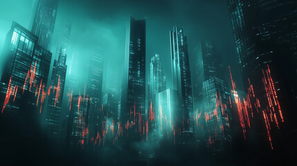 Fototapeta premium Futuristic Cityscape at Night with Glowing Neon Lights