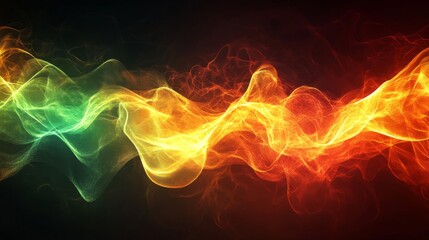 Fototapeta premium Abstract Energy Wave with Vibrant Red Orange Yellow and Green Glowing Particles