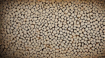 Naklejka premium Intricate Arrangement of Natural Wooden Logs Creating a Unique and Organic Textured Pattern