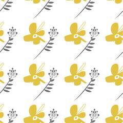 minimalist Seamless yellow flowers Pattern trend vector, A texture of red soft handdrawing flowers abstract Background. art for Textile Print, vector illustration