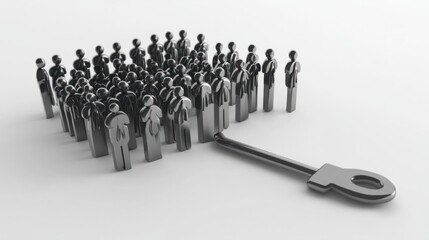 A minimalist magnet monochromatic human icons, representing a focused audience, isolated on a clean white background