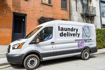 Modern Laundry Delivery Van in Urban Setting