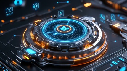 Futuristic interface design elements digital environment tech visualization high-tech aesthetics close-up view innovation concept