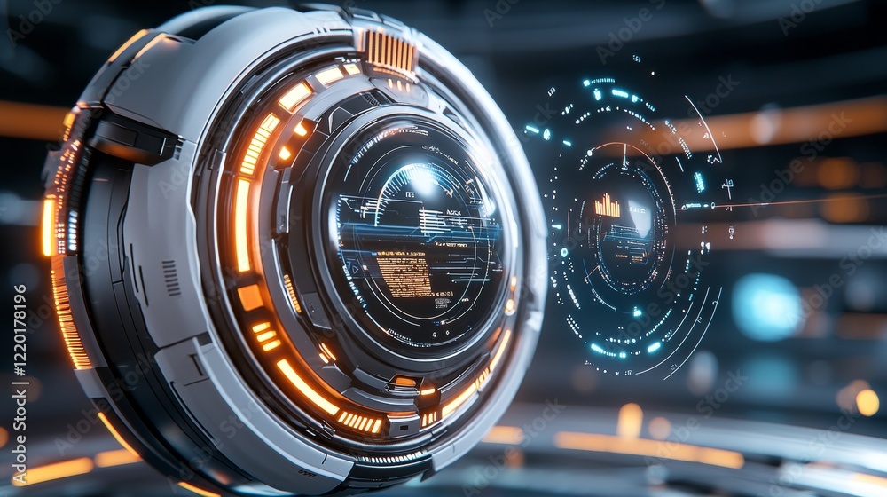 Poster futuristic technology sphere capturing data insights digital lab environment 3d rendered content hig