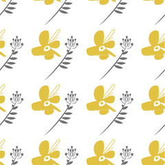 minimalist Seamless yellow flowers Pattern trend vector, A texture of red soft handdrawing flowers abstract Background. art for Textile Print, vector illustration