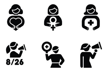 Black Silhouette Vector Icon Bundle - Feminist Symbols and Women's Rights Advocacy
