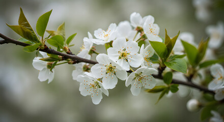 Fototapeta premium White Flowers Displayed Against a Green Landscape.