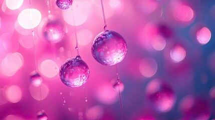 Fototapeta premium Pink Liquid Droplets Falling Against A Bokeh Background